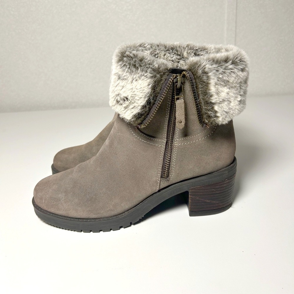 Vintage foundry women's Jeanette leather suede boots olive faux fur lined size 9